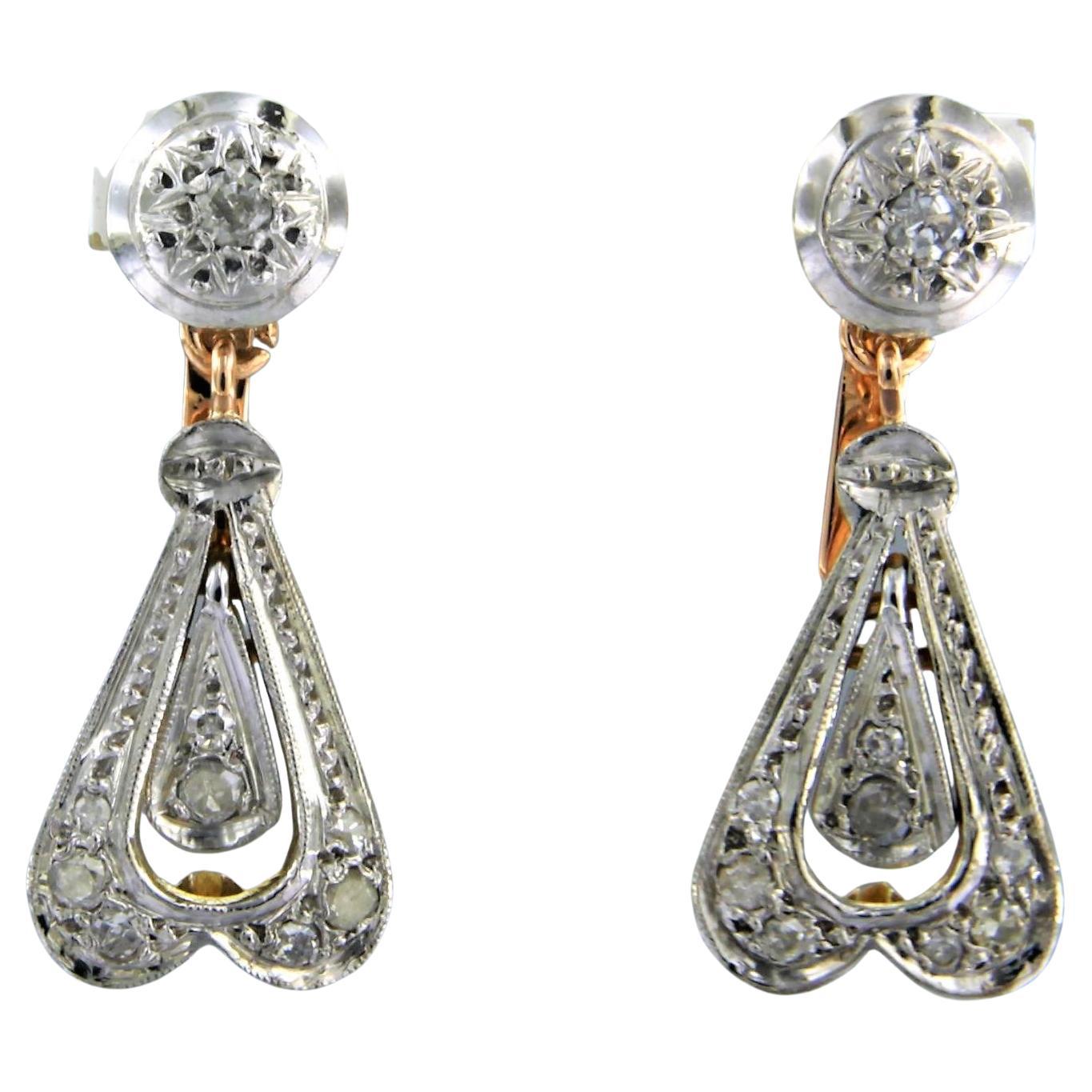18k bicolour gold earrings set with single cut diamond up to 0.40ct - 7.5 grams