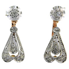 Antique 18k bicolour gold earrings set with single cut diamond up to 0.40ct - 7.5 grams