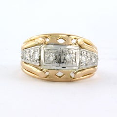 Bague rétro en or bicolore 18k avec diamants de taille européenne ancienne, 0.22ct