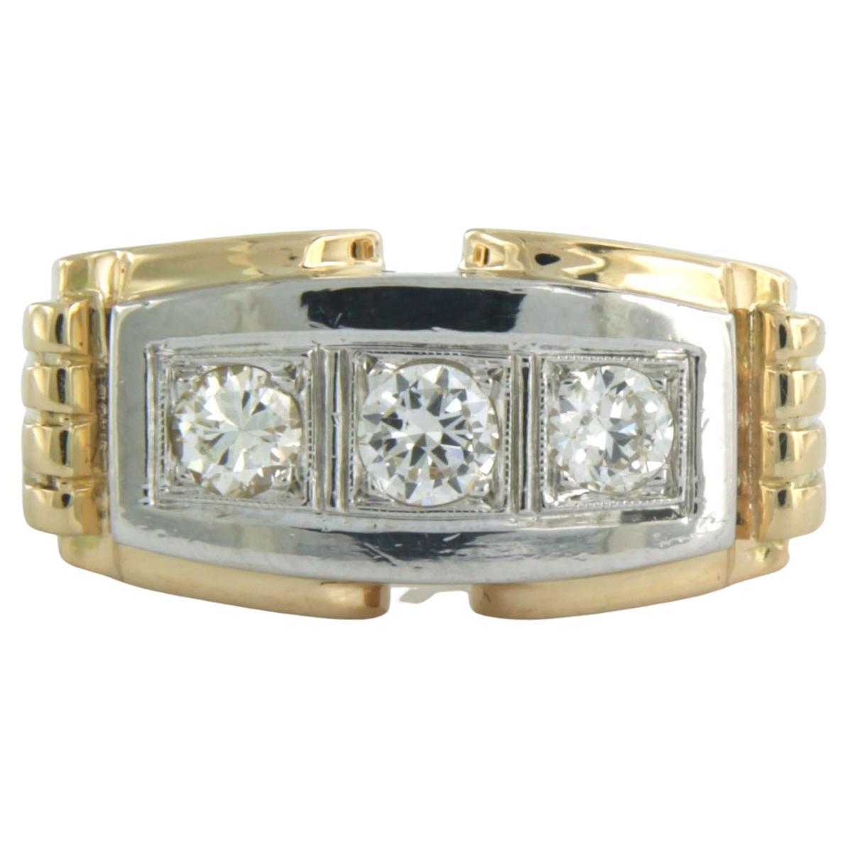18k bicolour ring set with old European cut diamonds up to . 0.50ct  For Sale