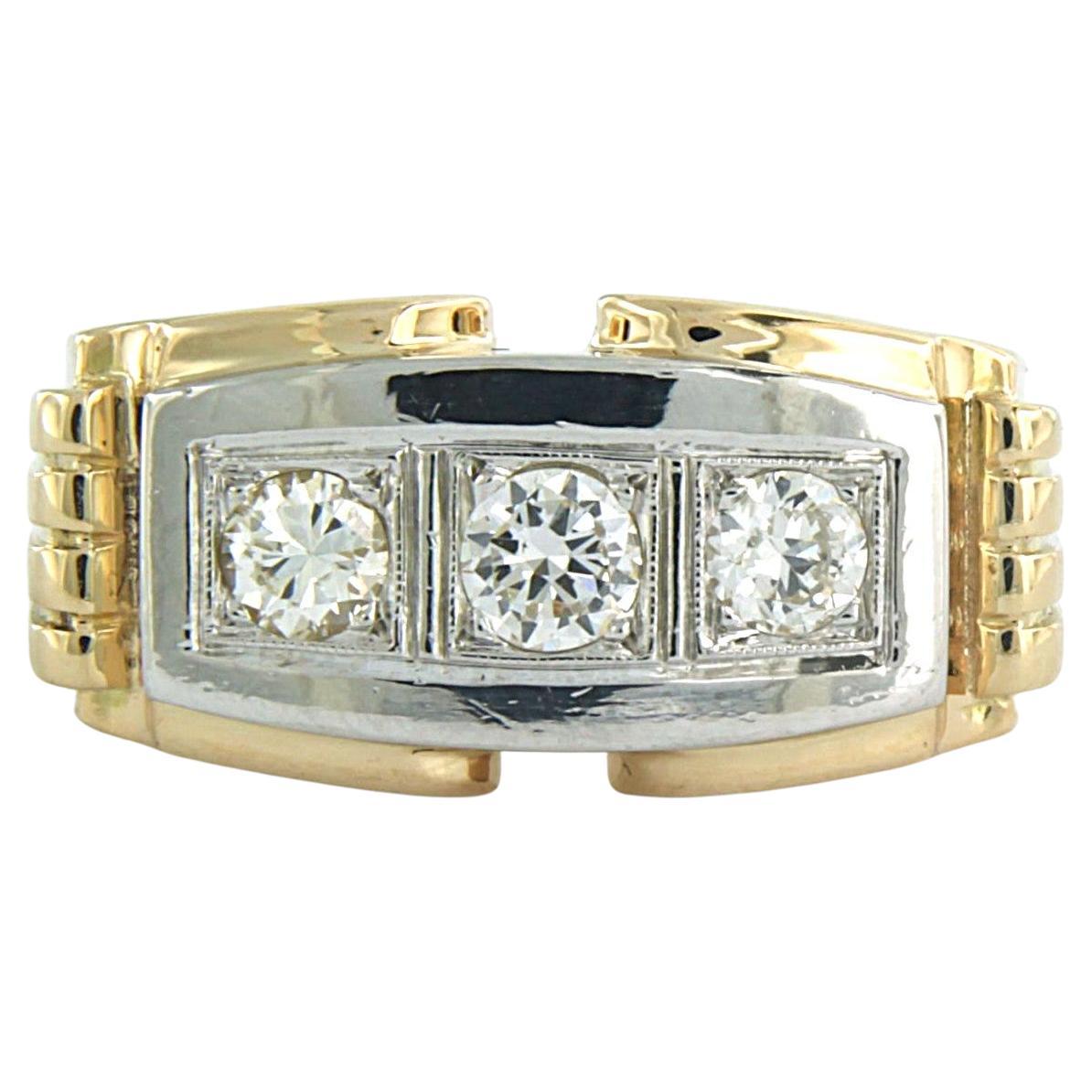 Bague trois pierres bicolores 18k avec 0,50ct diamants taille ancienne européenne Or 18k