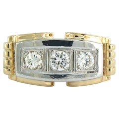 Bague trois pierres bicolores 18k avec 0,50ct diamants taille ancienne européenne Or 18k