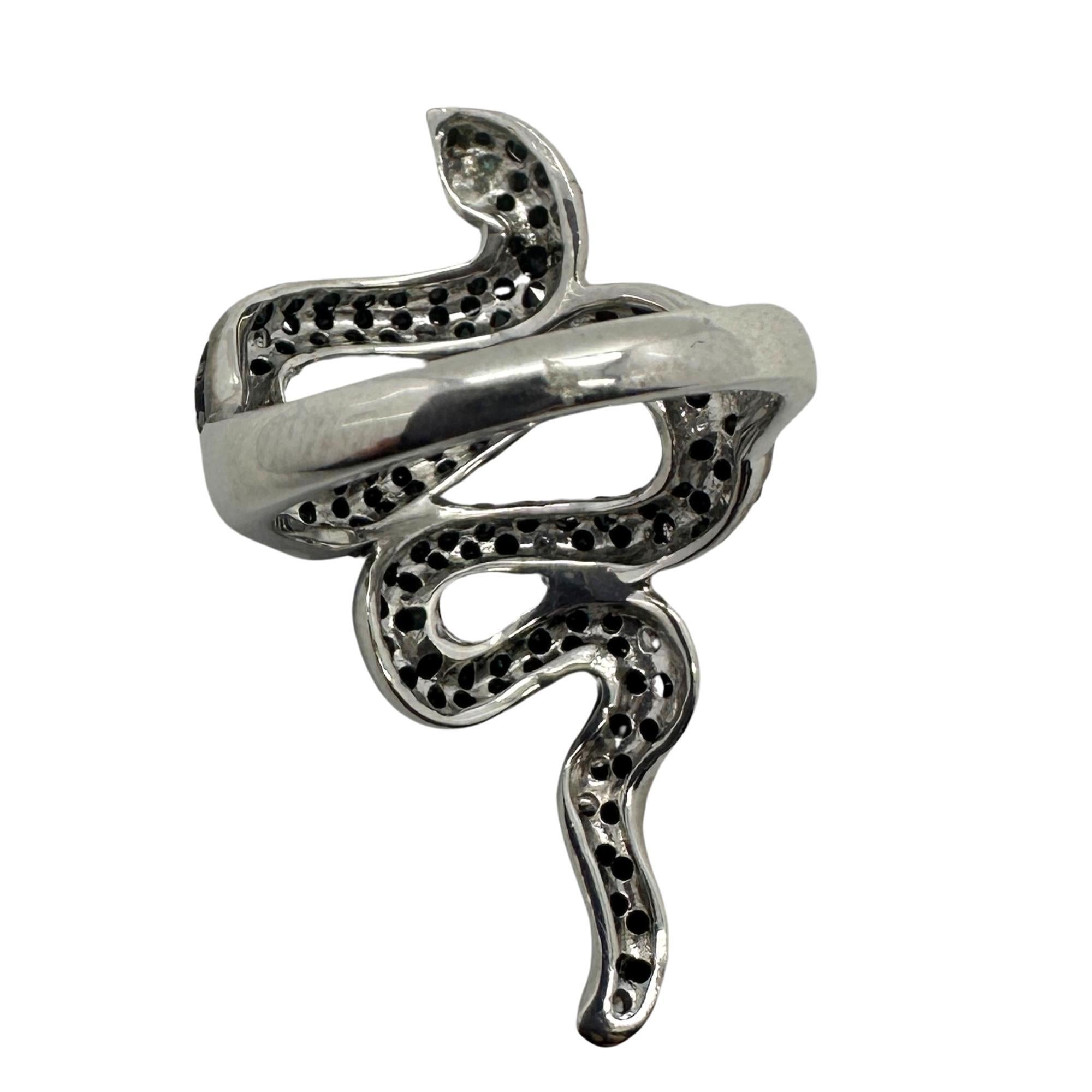 Women's 18K Black and White Diamond and Emerald Snake Ring For Sale