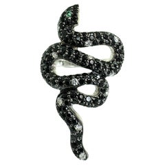 18 Karat Schwarzer und weißer Diamant und Smaragd Schlangenring