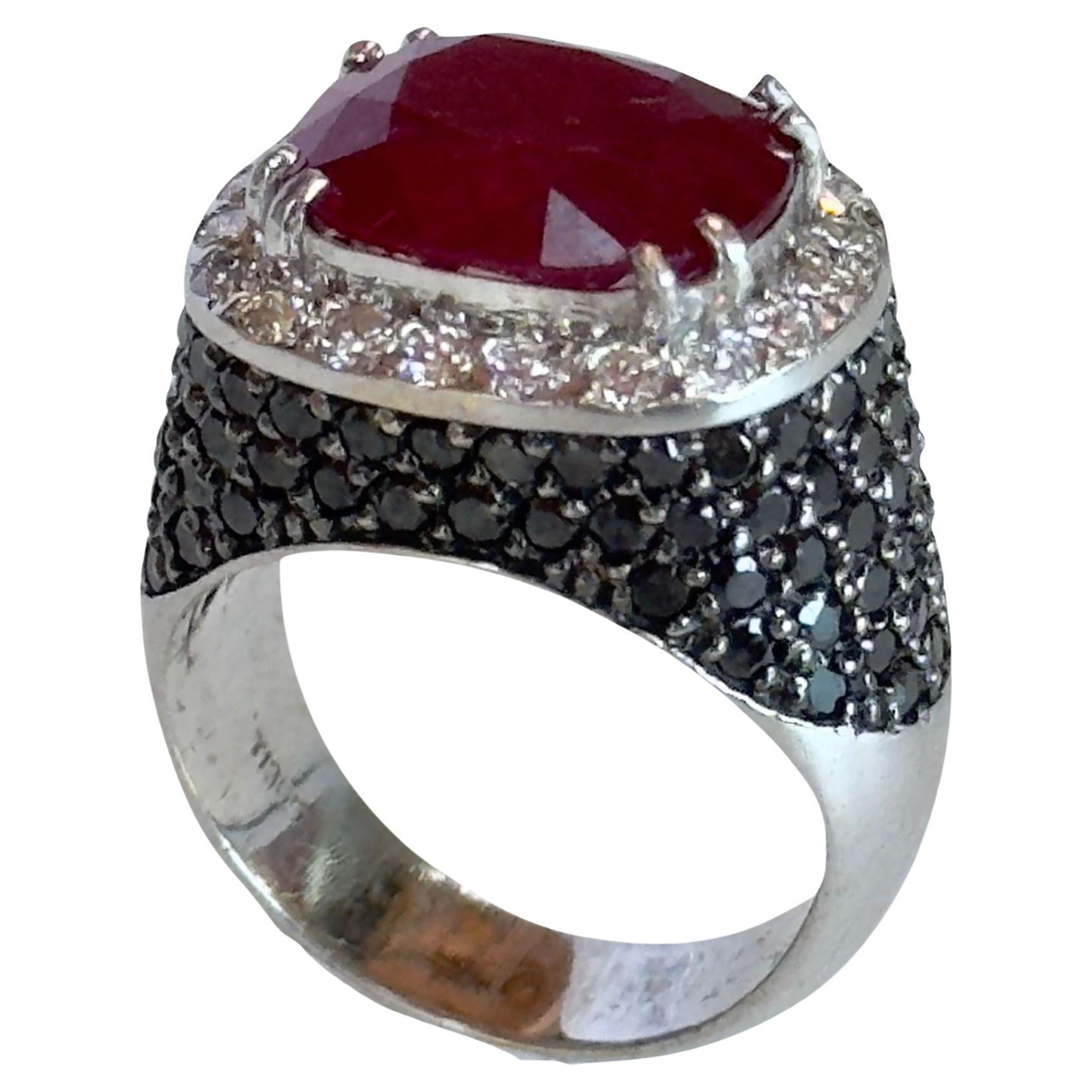 18k Black and White Diamond and Ruby Ring