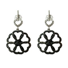 18k Black and White Diamond Flower Earrings