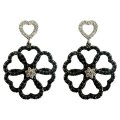 18k Black and White Diamond Flower Earrings
