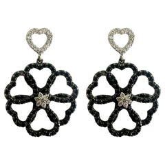 18k Black and White Diamond Flower Earrings