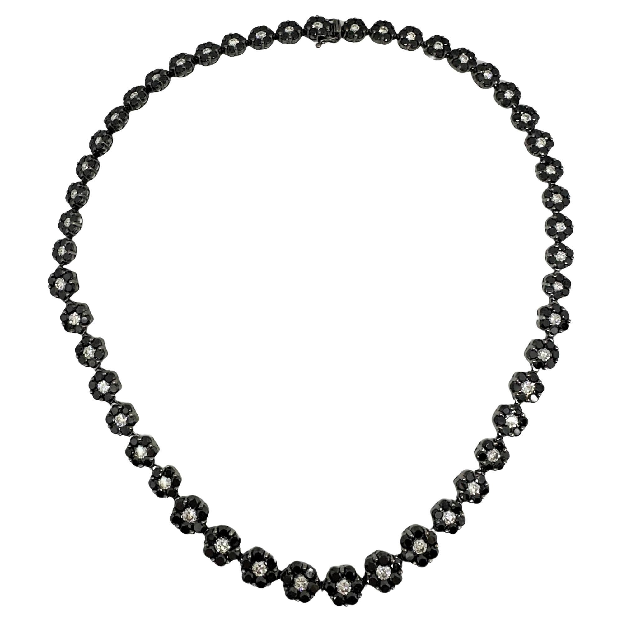 18K Black and White Diamond Flower Necklace