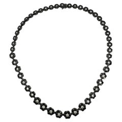 18K Black and White Diamond Flower Necklace