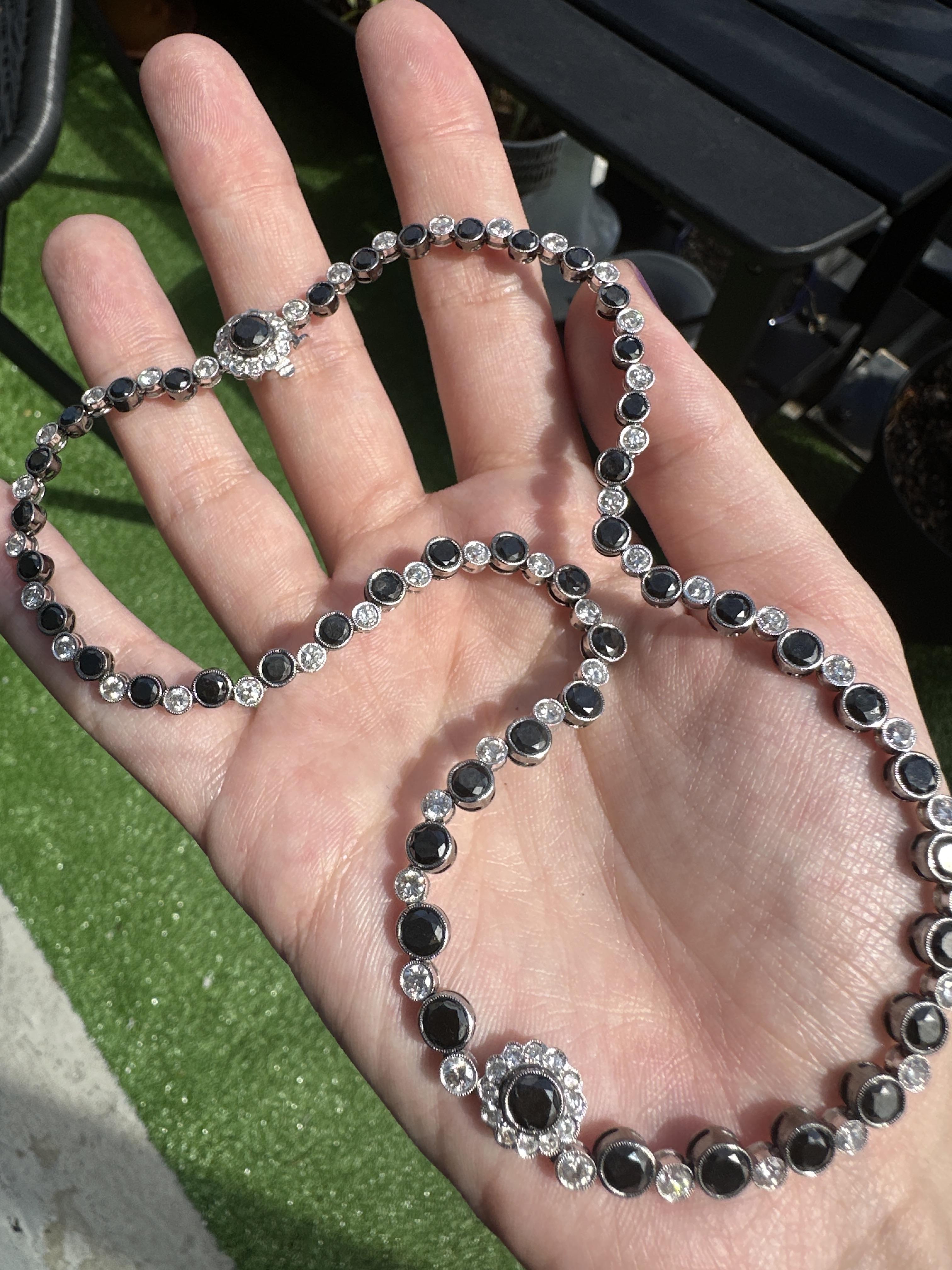 18k Black and White Diamond Necklace For Sale 3