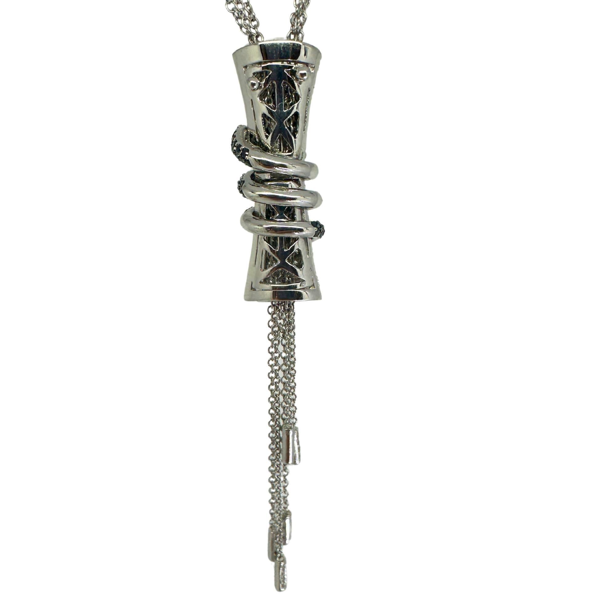 Round Cut 18k Black and White Diamond Tassel Necklace For Sale
