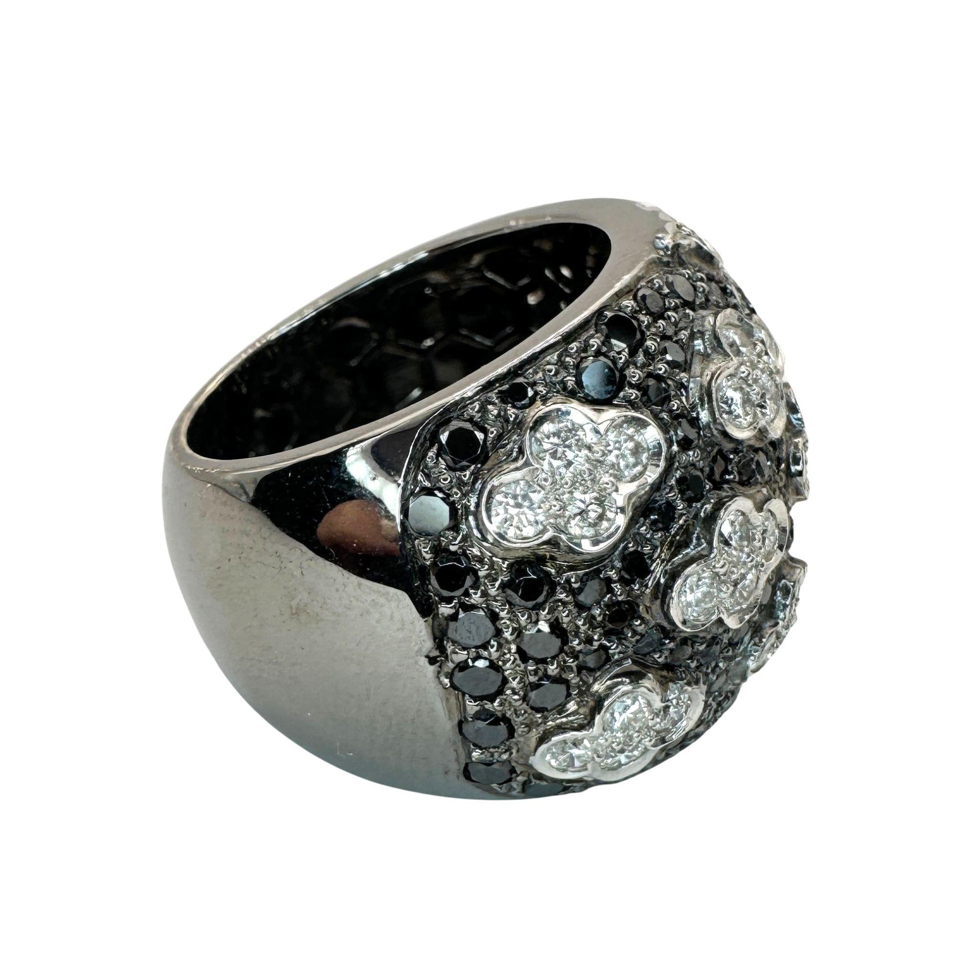 Women's or Men's 18k Black and White Diamond Wide Band Ring For Sale
