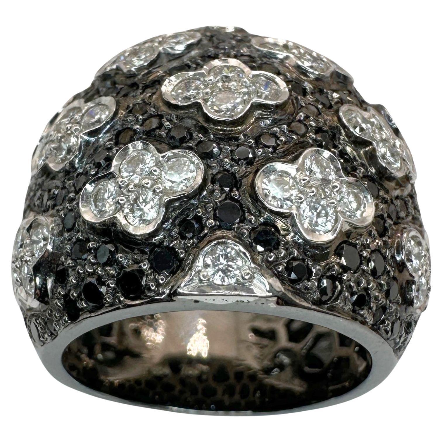 18k Schwarzer und weißer Diamant Ring mit breitem Band
