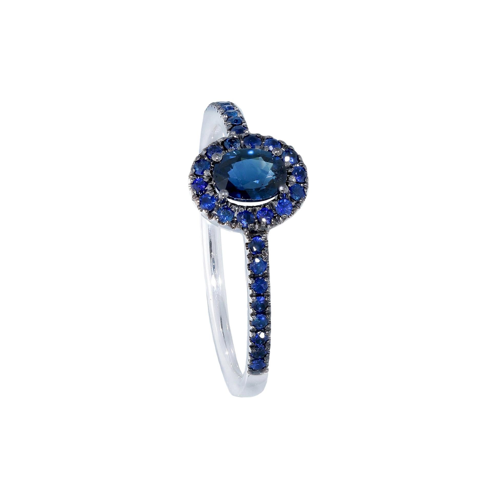 For Sale:  18k Black and White Golg Wedding Ring with Blue Sapphire