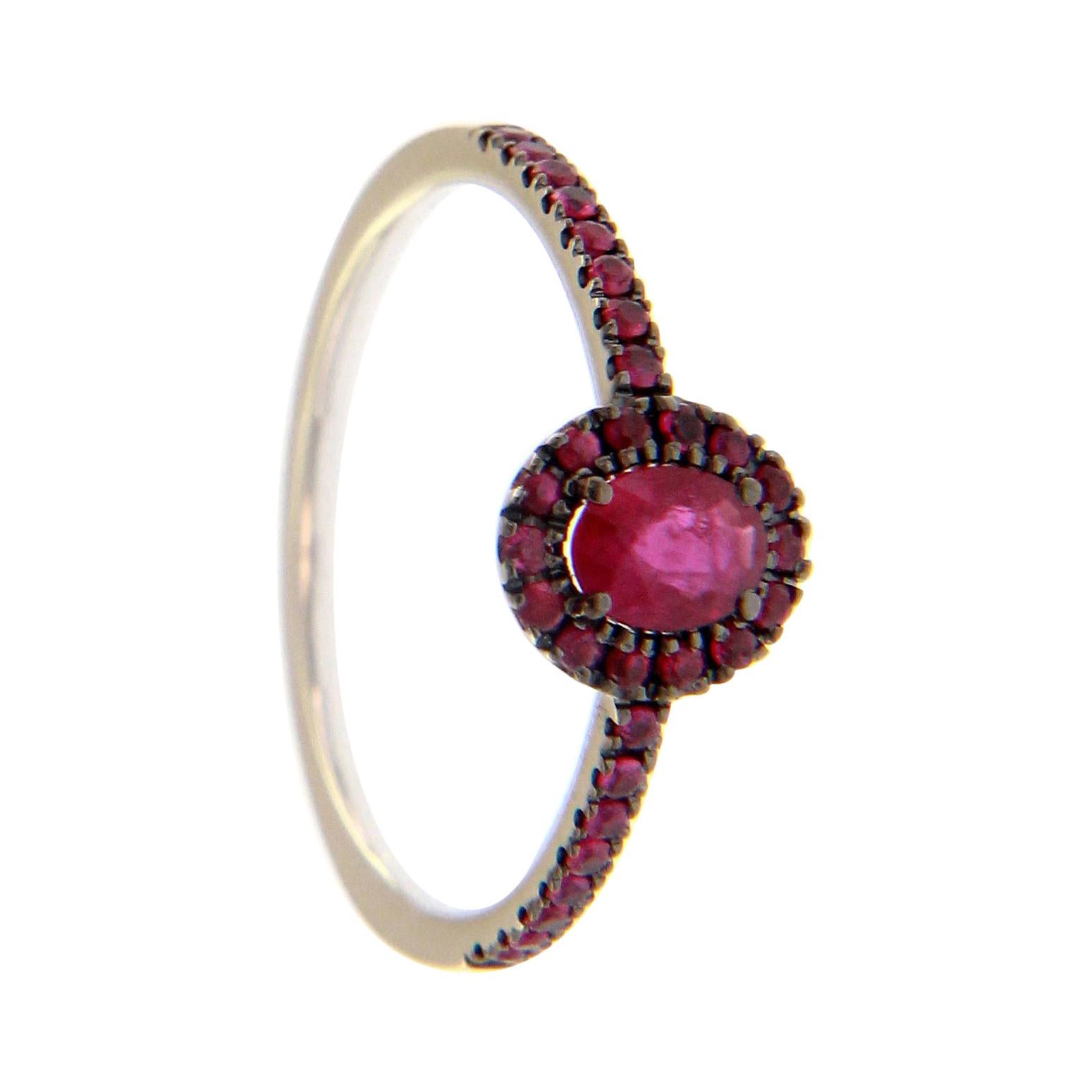18k Black and White Golg Wedding Ring with Ruby