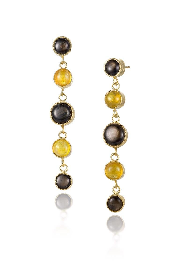 Artisan 18K Black and Yellow Sapphire Dot Earrings  For Sale