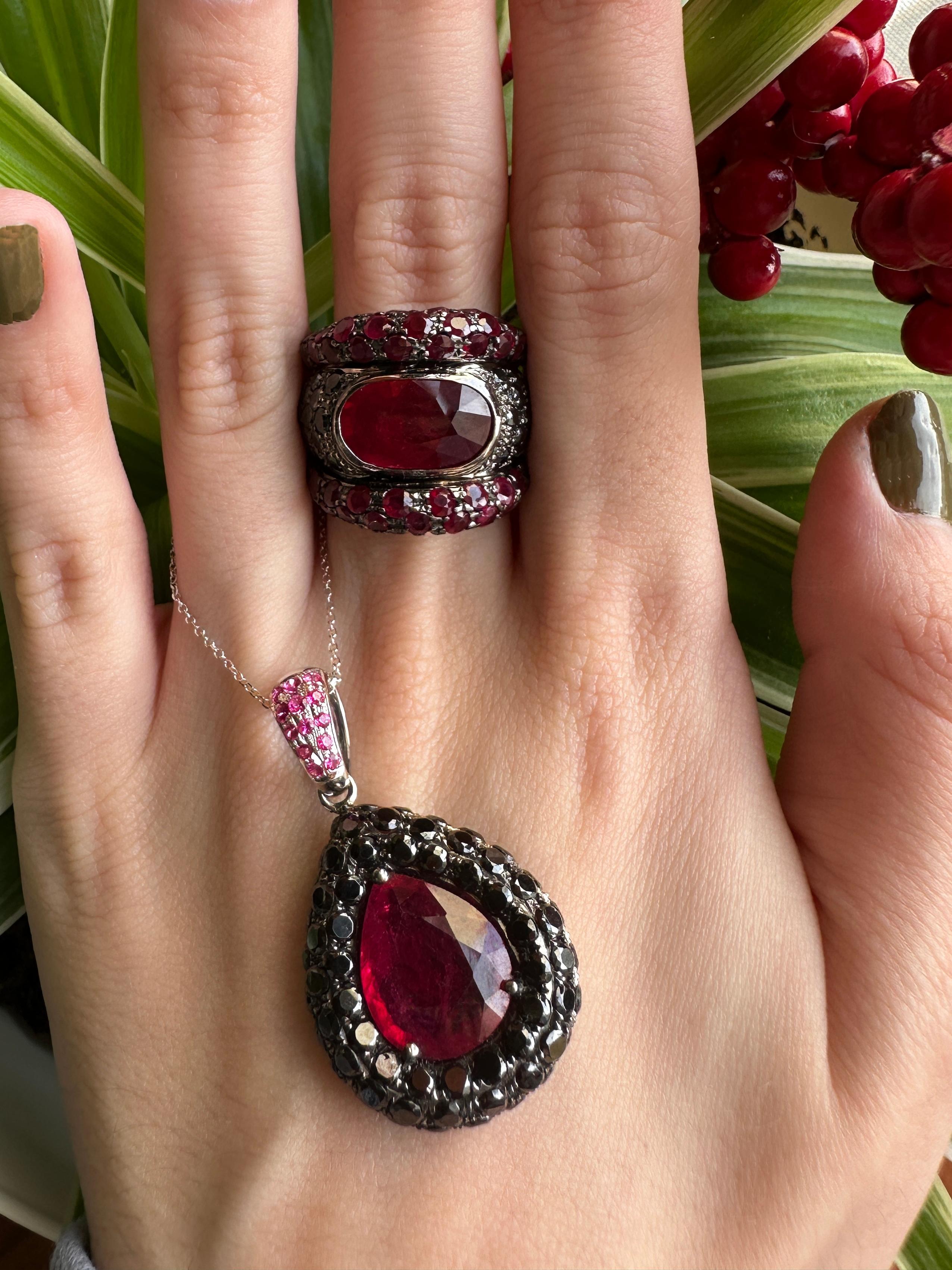 18k Black Diamond, African Ruby and Ruby Ring For Sale 5