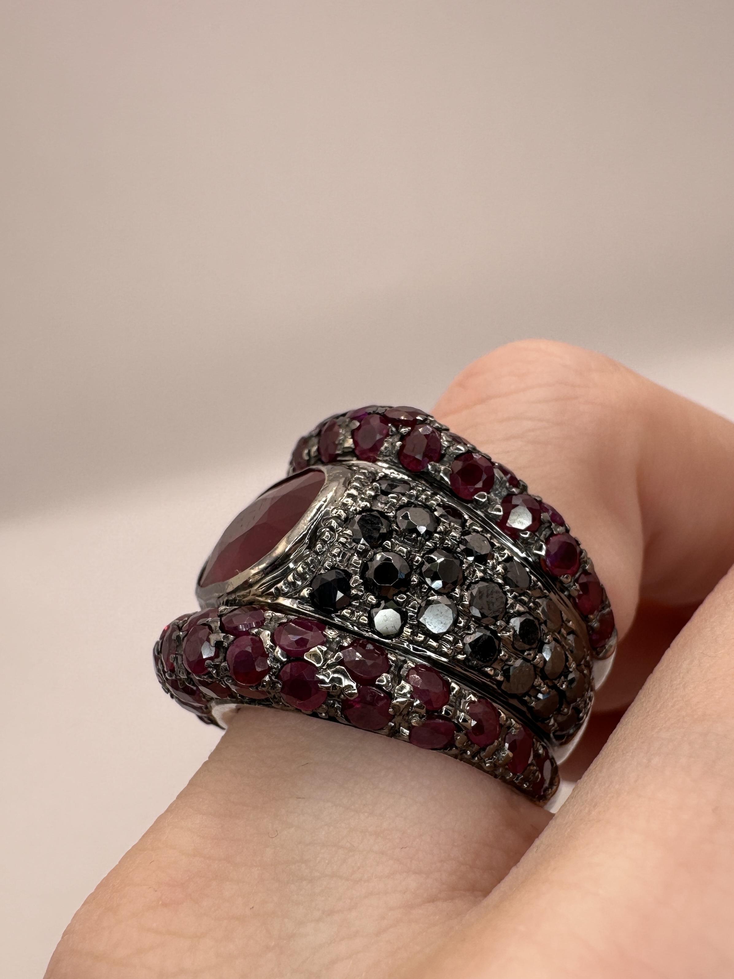 18k Black Diamond, African Ruby and Ruby Ring For Sale 7
