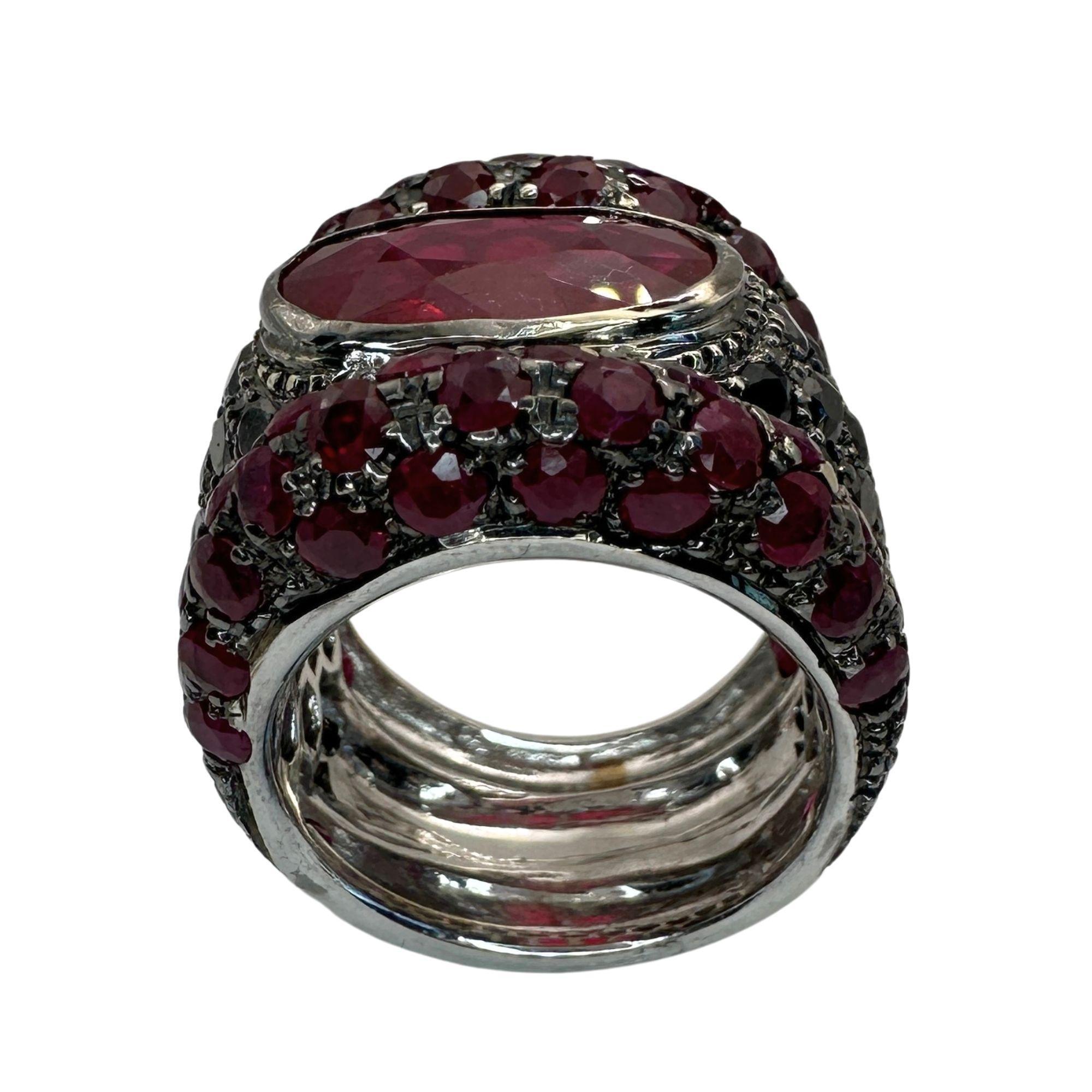 Women's 18k Black Diamond, African Ruby and Ruby Ring For Sale