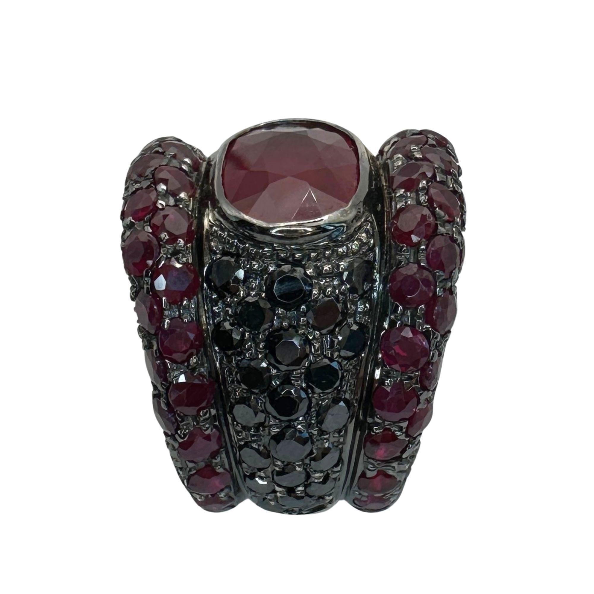 18k Black Diamond, African Ruby and Ruby Ring For Sale 1