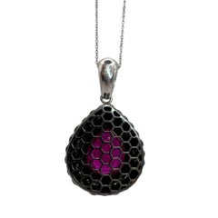 18k Black Diamond and African Ruby Pendant with 14k Chain Necklace