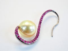 18K Black Gold 11mm Golden South Sea Pearl & 1.90ct Pink Sapphire Dangle Earring