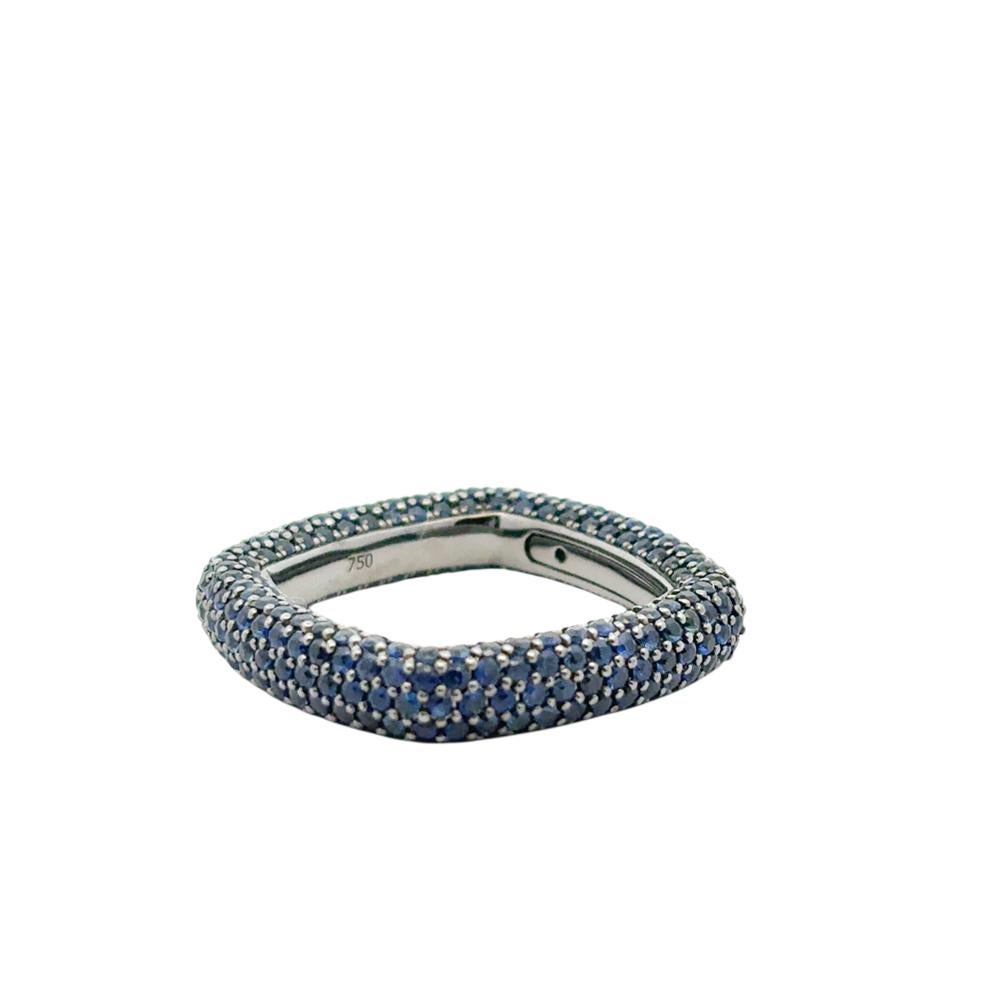 18k Black Gold 4.01ctw Natural Round Cut Blue Sapphire Pave Square Ring en venta 4