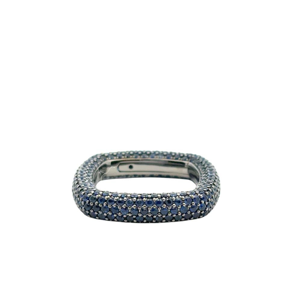 18k Black Gold 4.01ctw Natural Round Cut Blue Sapphire Pave Square Ring en venta 5