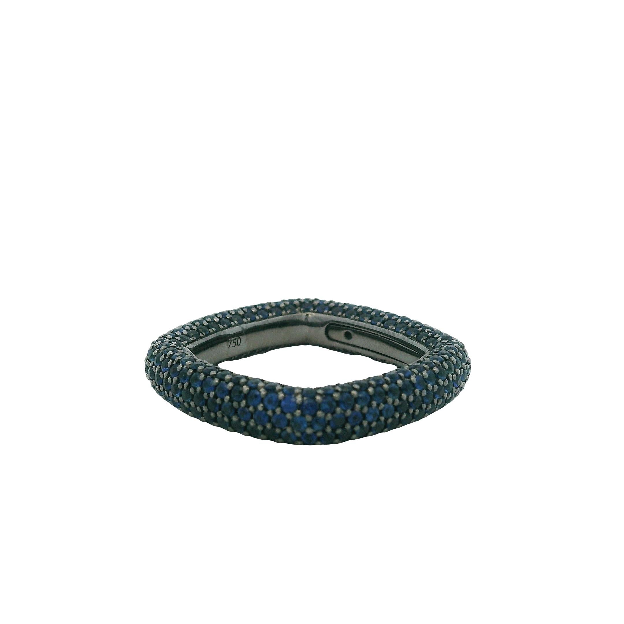 18k Black Gold 4.01ctw Natural Round Cut Blue Sapphire Pave Square Ring For Sale 8