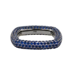 18k Black Gold 4.01ctw Natural Round Cut Blue Sapphire Pave Square Ring