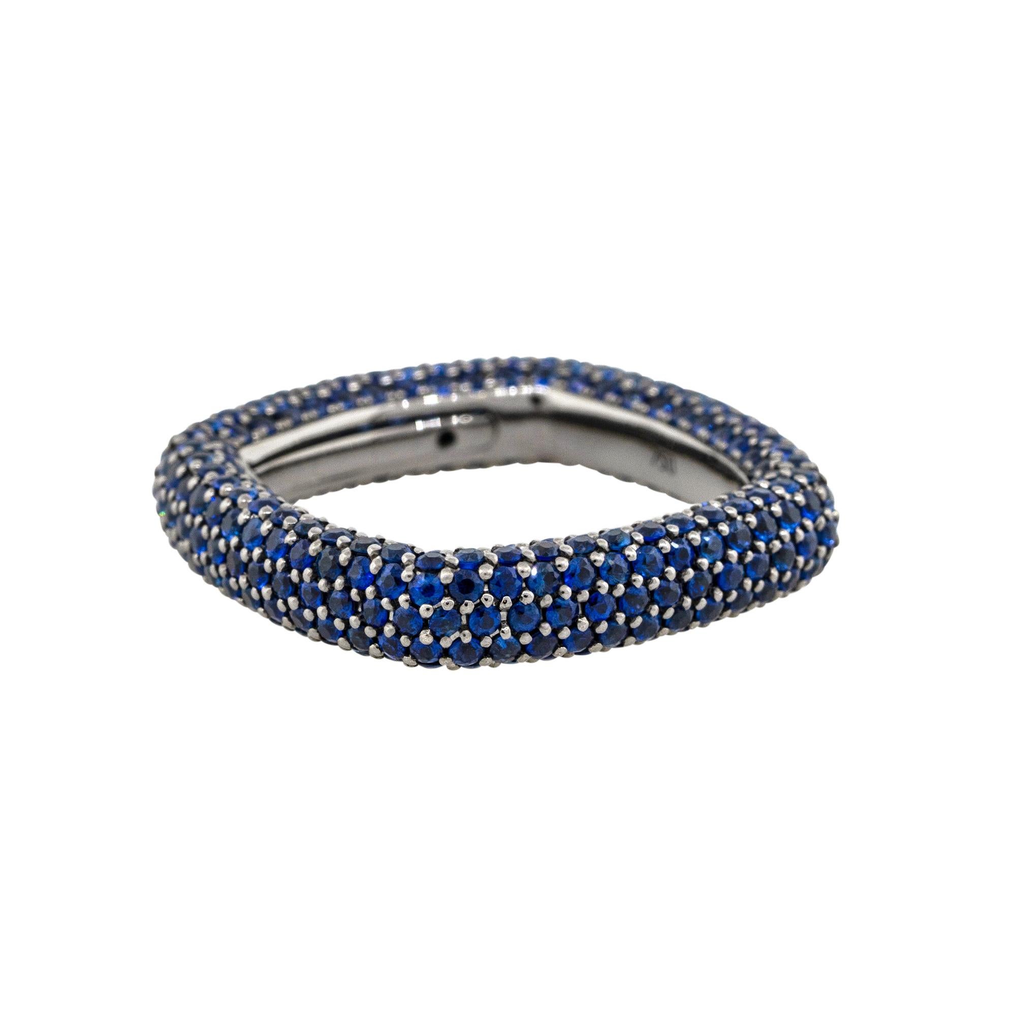 18k Black Gold 4.01ctw Natural Round Cut Blue Sapphire Pave Square Ring Moderno en venta