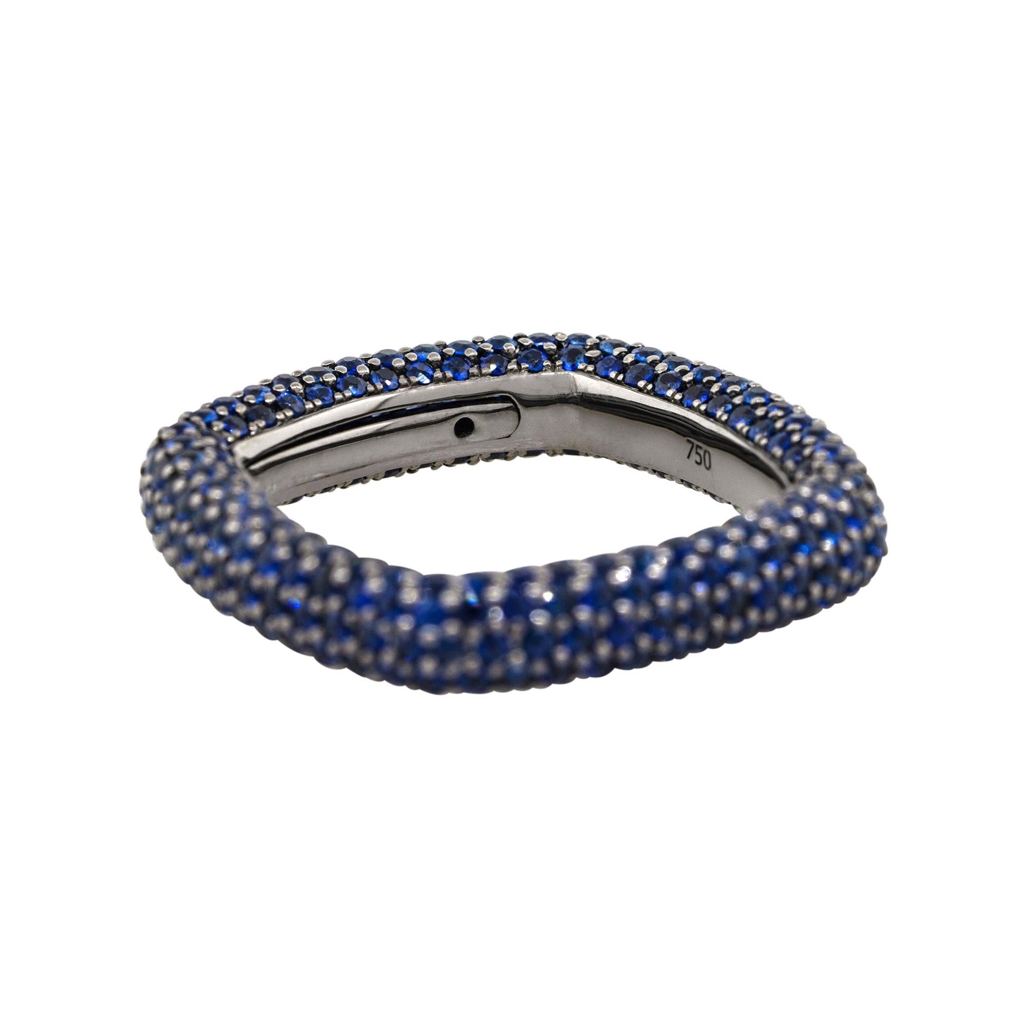 18k Black Gold 4.01ctw Natural Round Cut Blue Sapphire Pave Square Ring Corte redondo en venta