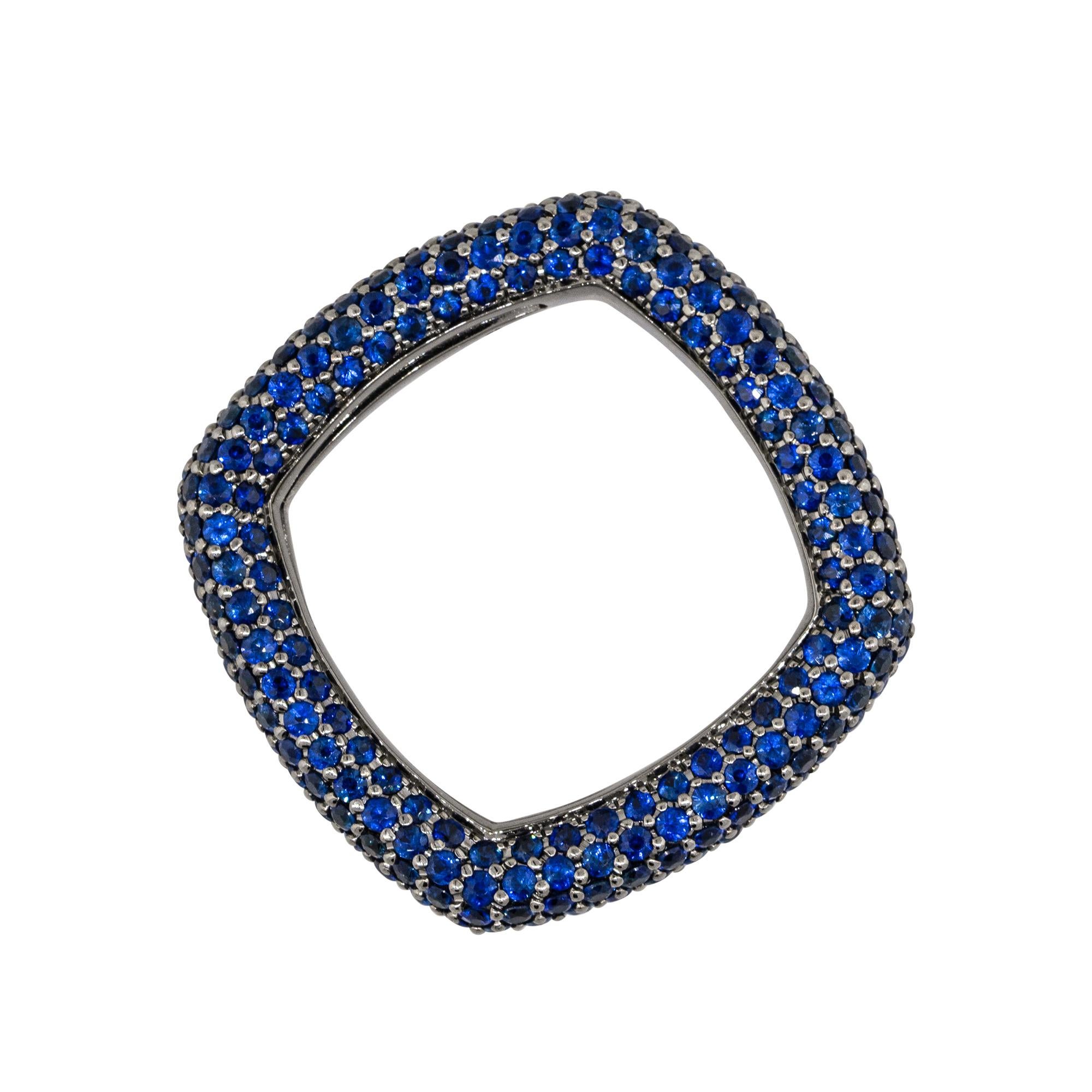 18k Black Gold 4.01ctw Natural Round Cut Blue Sapphire Pave Square Ring en Nuevo estado para la venta en Boca Raton, FL