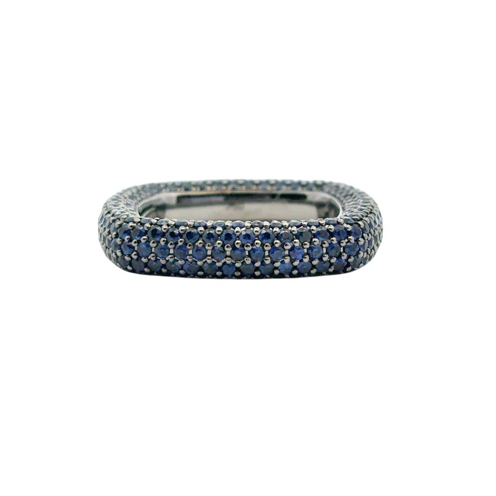 De las mujeres 18k Black Gold 4.01ctw Natural Round Cut Blue Sapphire Pave Square Ring en venta