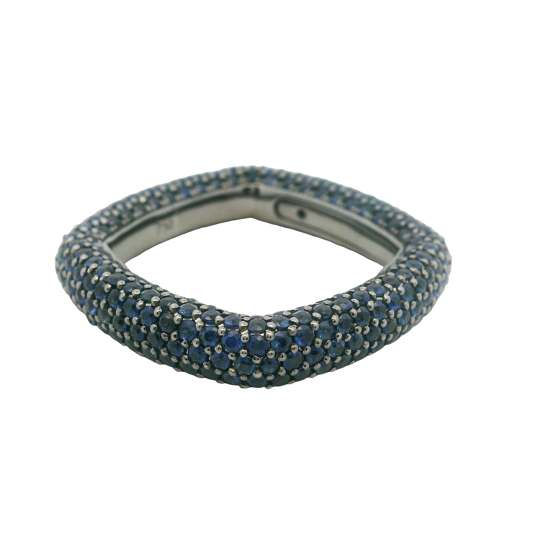 18k Black Gold 4.01ctw Natural Round Cut Blue Sapphire Pave Square Ring For Sale 1