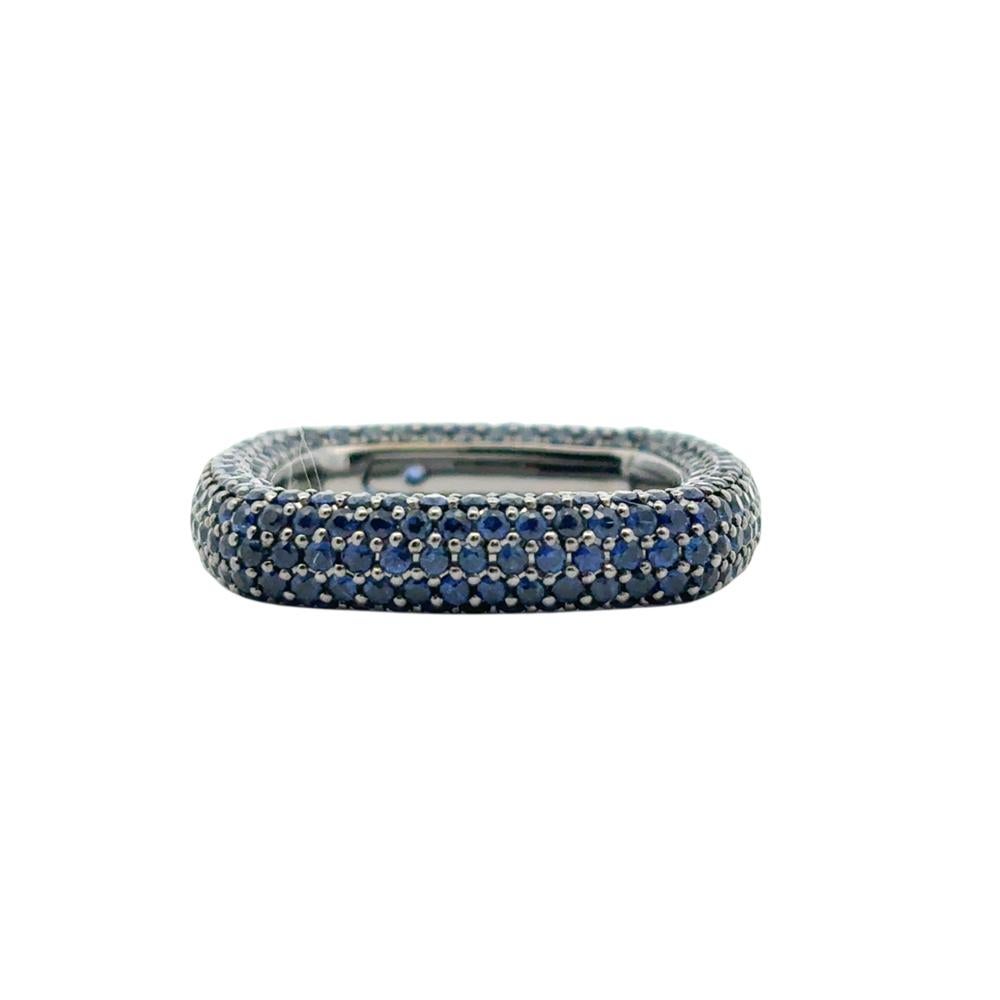 18k Black Gold 4.01ctw Natural Round Cut Blue Sapphire Pave Square Ring en venta 2