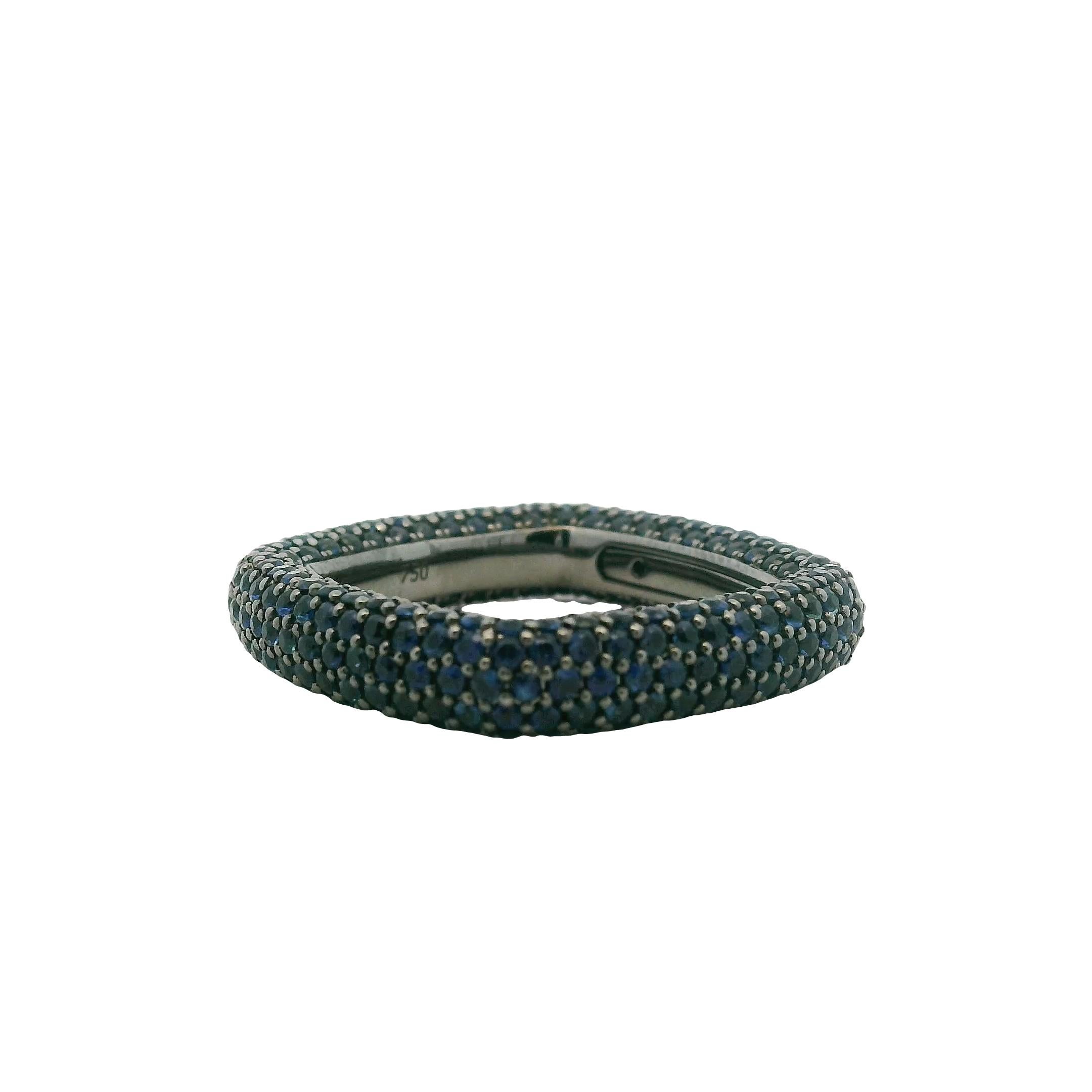 18k Black Gold 4.01ctw Natural Round Cut Blue Sapphire Pave Square Ring For Sale 3