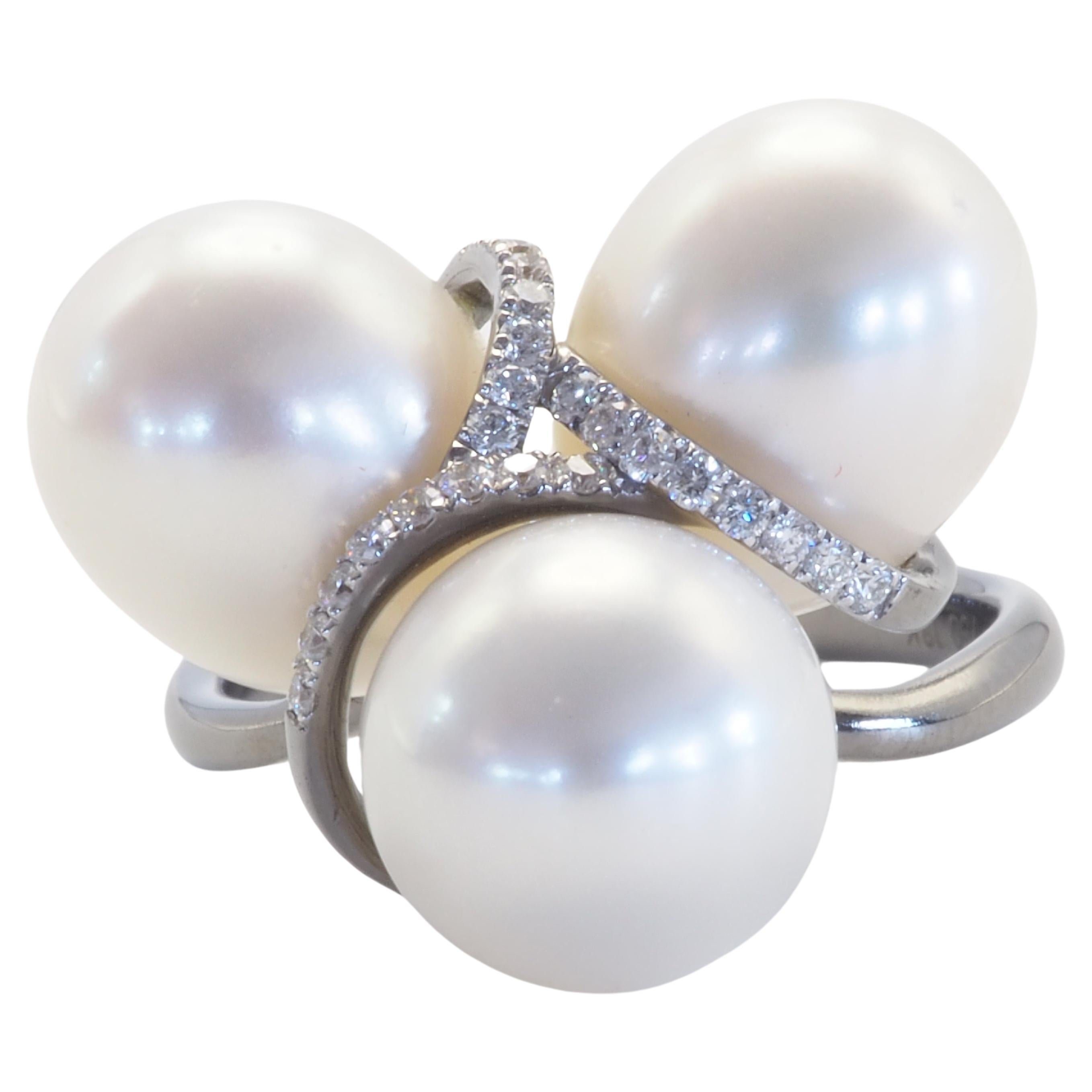 18k Black Gold Assorted South Sea Pearls & 0.15ct Diamond Cocktail Ring