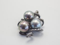 18K Black Gold Assorted Tahiti Pearls & 0.20ct Diamond Cluster Pendant