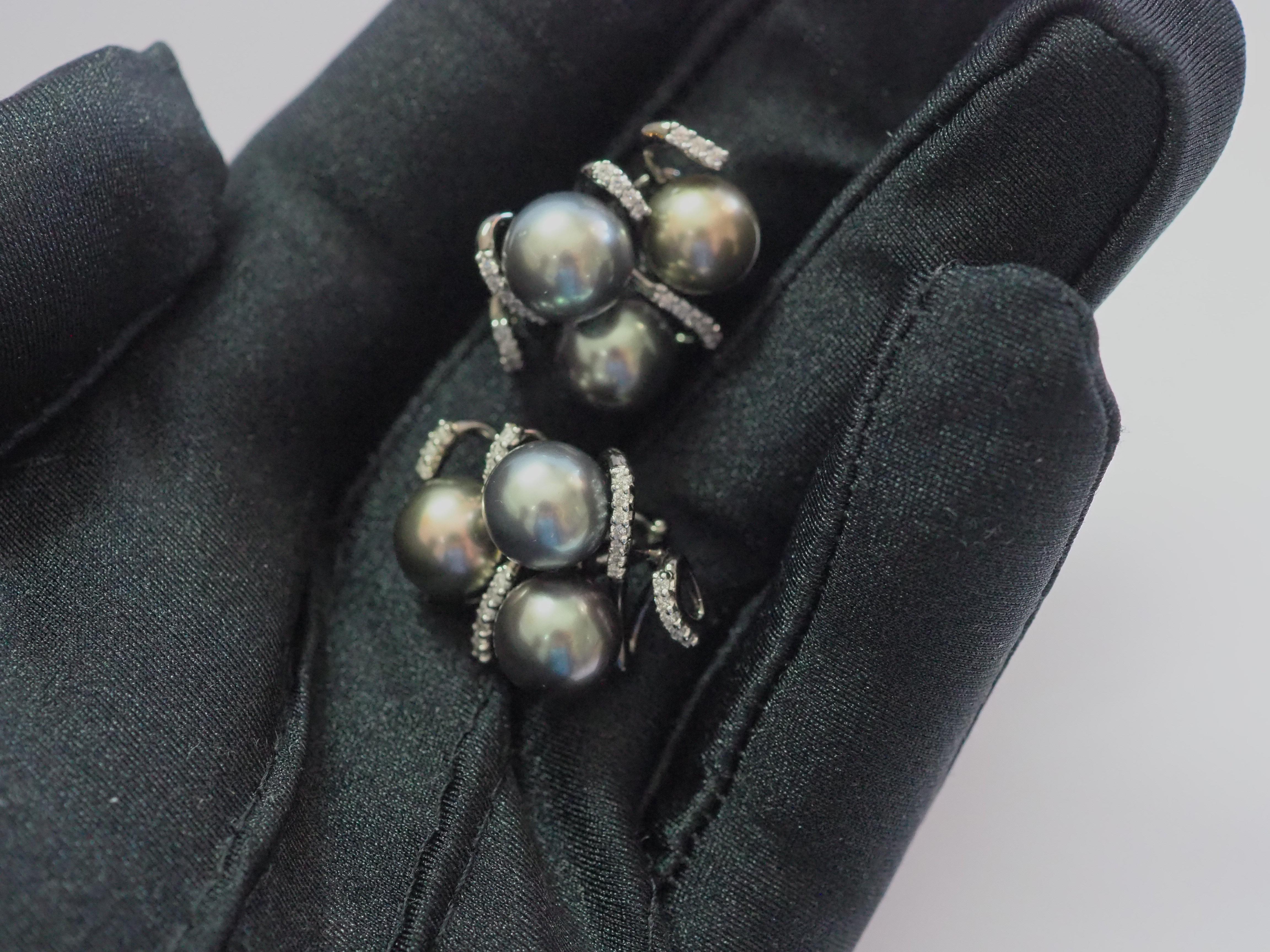 18 Karat Schwarzgold Assorted Tahiti-Perlen & 0,40 Karat Diamant-Ohrring mit Gitterrücken für Damen oder Herren