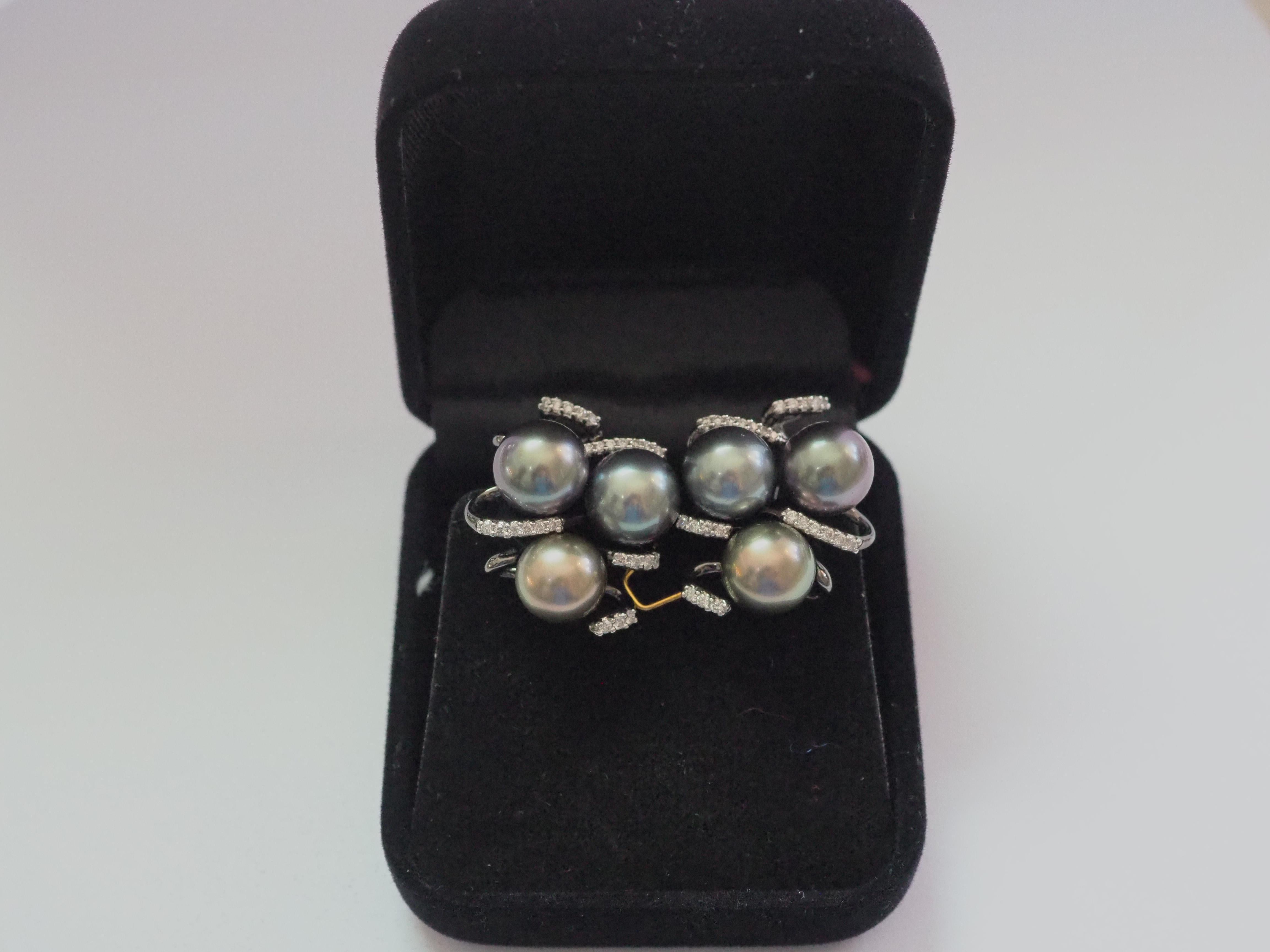 18K Black Gold Assorted Tahiti Pearls & 0.40ct Diamond Latch- Back Earring 2