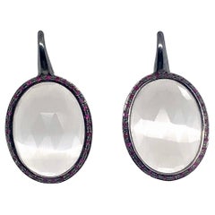 18k Black Gold Pendant Earrings with Large Quartz and Ruby