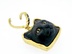 18 Karat Black Obsidian BAST Cat Head Pendant