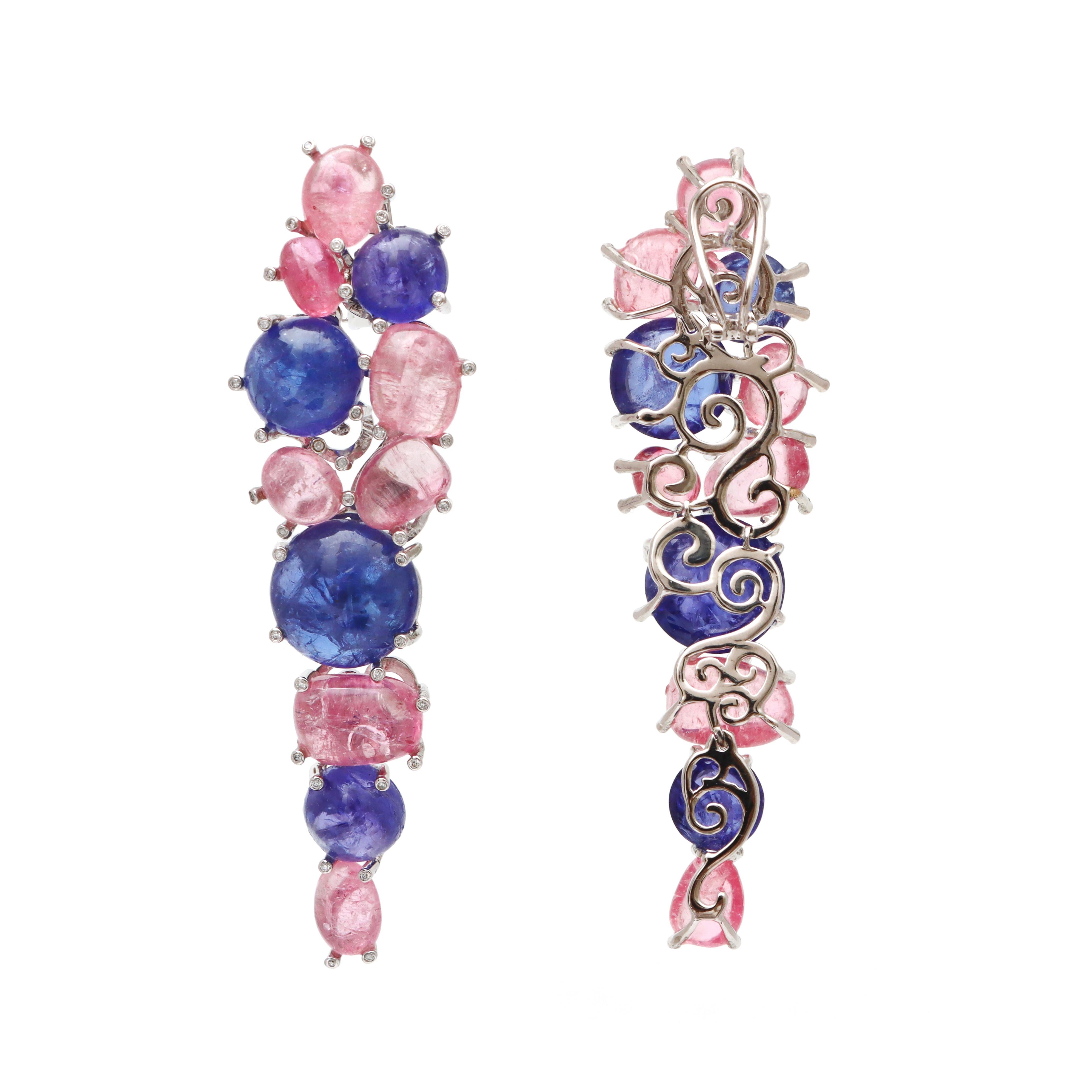 Art Nouveau 18k Tourmaline And Tanzanite Multi Color Earrings For Her Women Jewelry For Sale