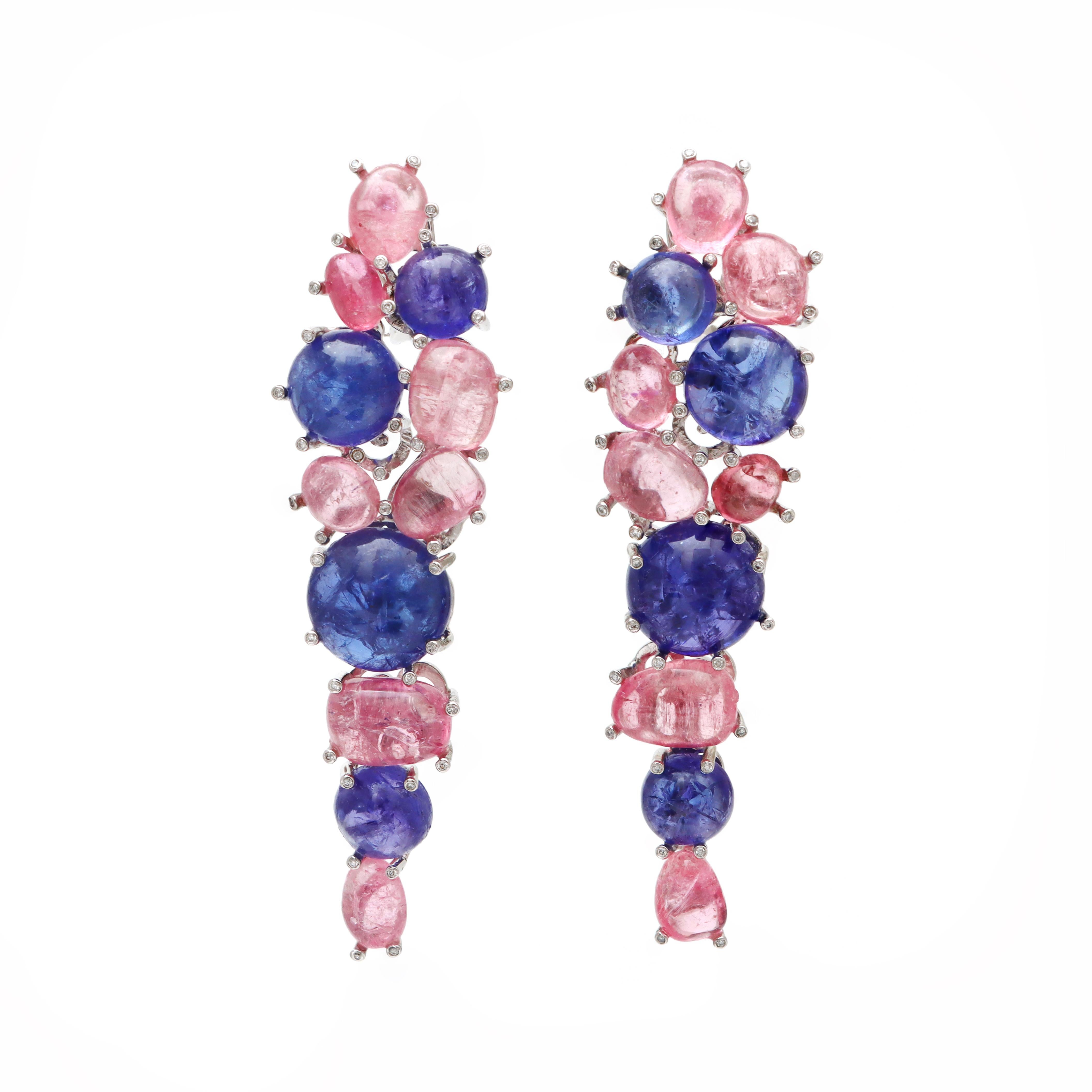 18k Tourmaline And Tanzanite Multi Color Earrings For Her Women Jewelry In New Condition For Sale In Jaipur, IN