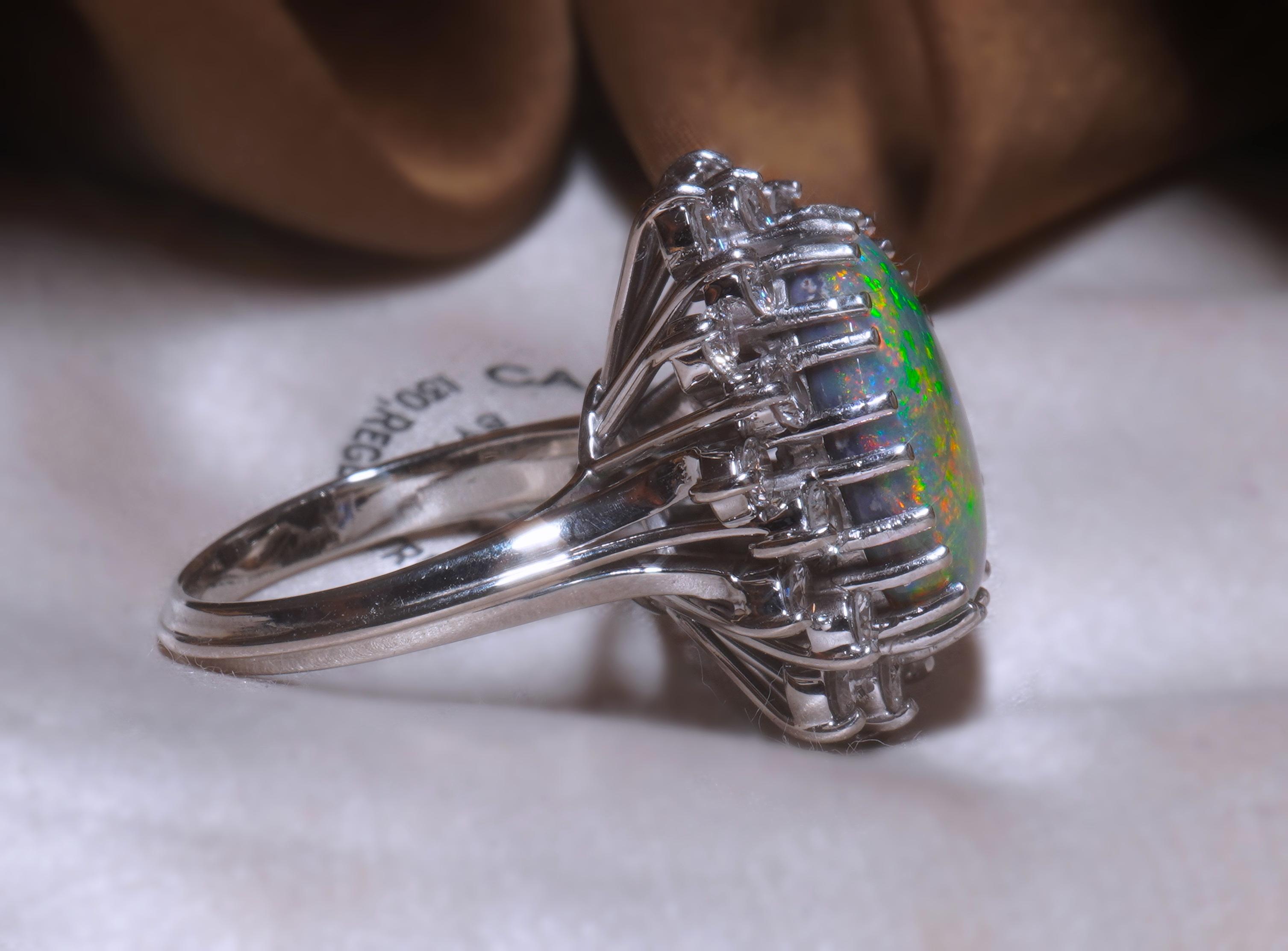 18K Black Opal Australian Diamond Vintage Ring GIA Solid Rainbow Fine 7.08 CTS! For Sale 1