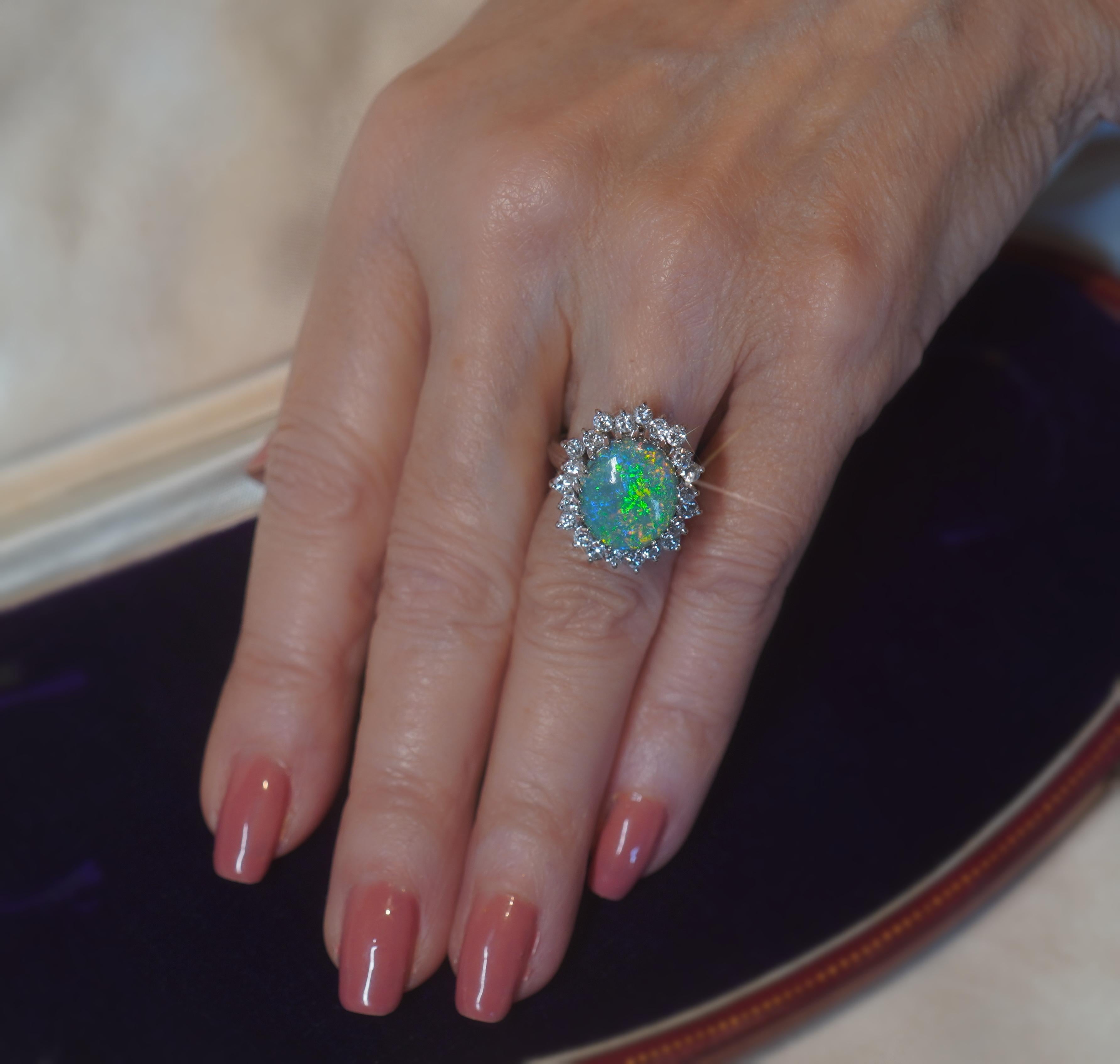 18K Black Opal Australian Diamond Vintage Ring GIA Solid Rainbow Fine 7.08 CTS! For Sale 4