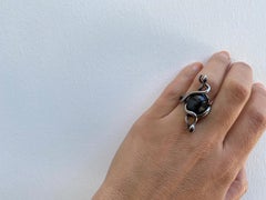 18 Karat Black Rhodium Gold, Dark Blue Sapphire Sapphire Snake Ring