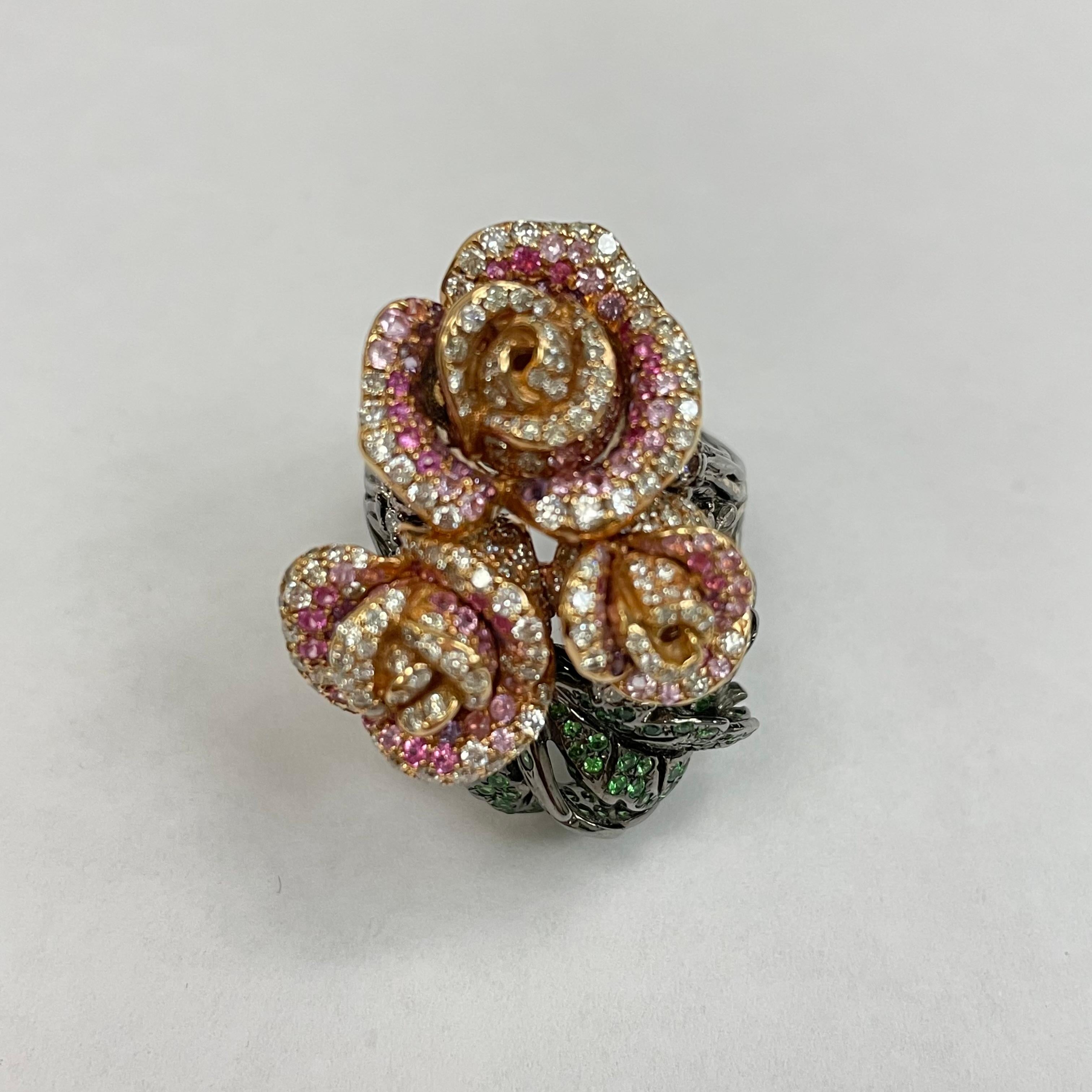 18K Black Rhodium & Rose Gold Tsavorite Pink Sapphire Amethyst with Diamond Ring In New Condition For Sale In Central, HK